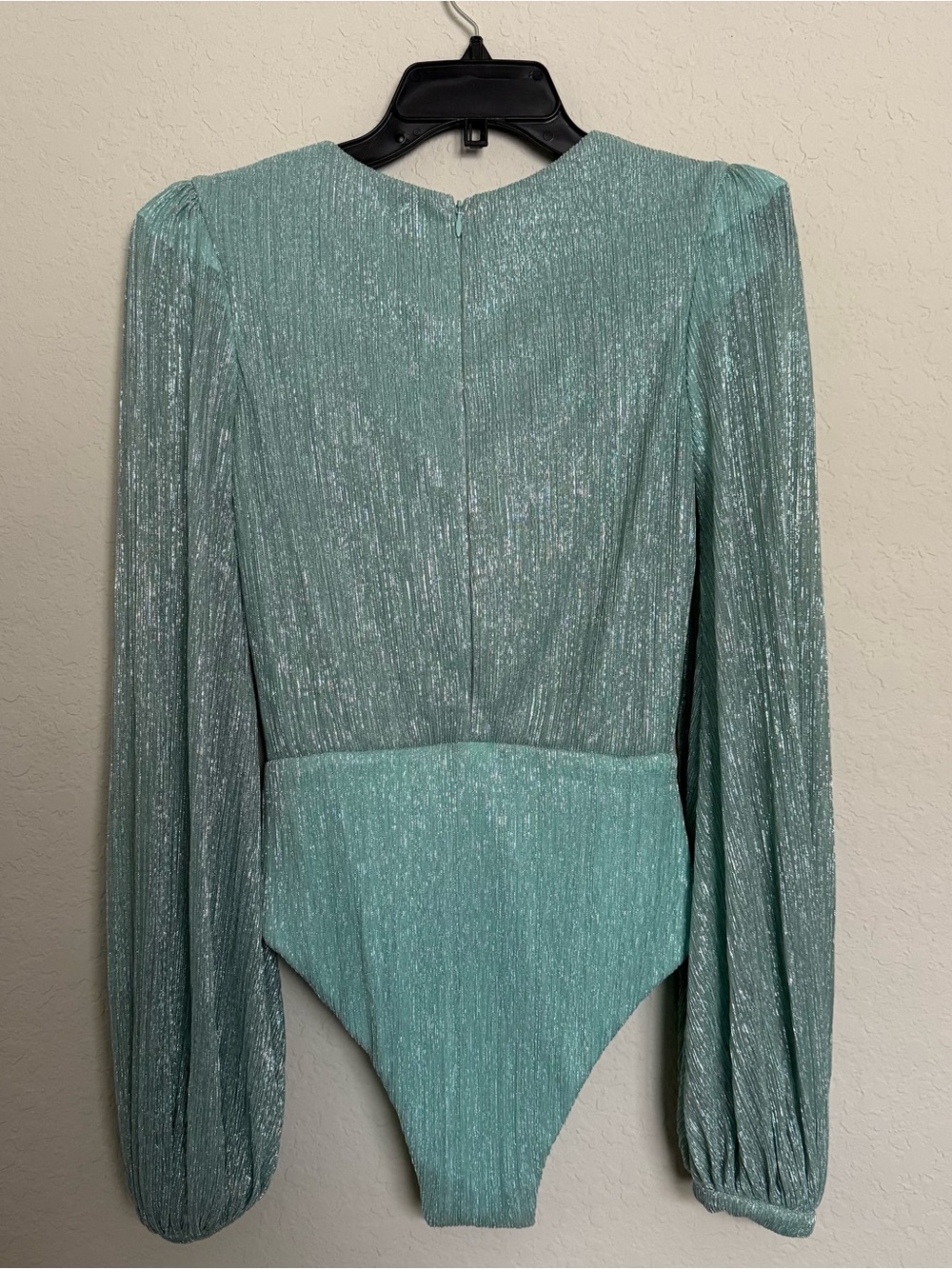 PatBO Blue Silver Metallic Lurex Plunge Bodysuit Size L Designer Disco Luxury - Picture 2 of 8